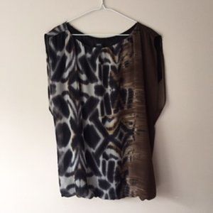 ESPRIT COLLECTION BLOUSE.  SIZE S.  COLOR: BROW, BLACK & BEIGE